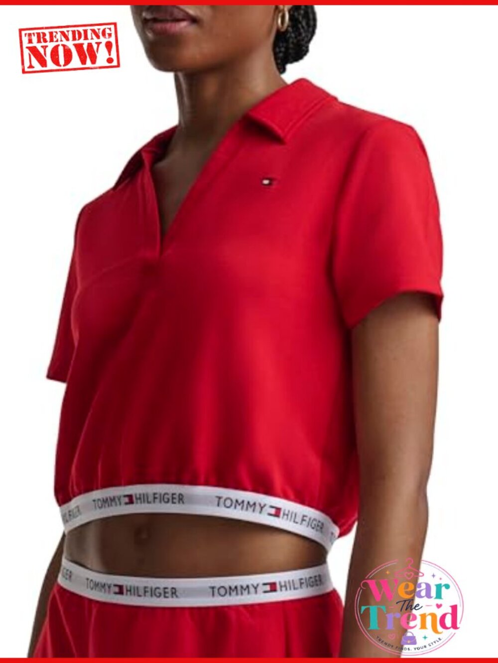 Cropped Short Sleeve Collared Polo Shirt Relaxed Fit Pullover Top - Picture 4 of 4